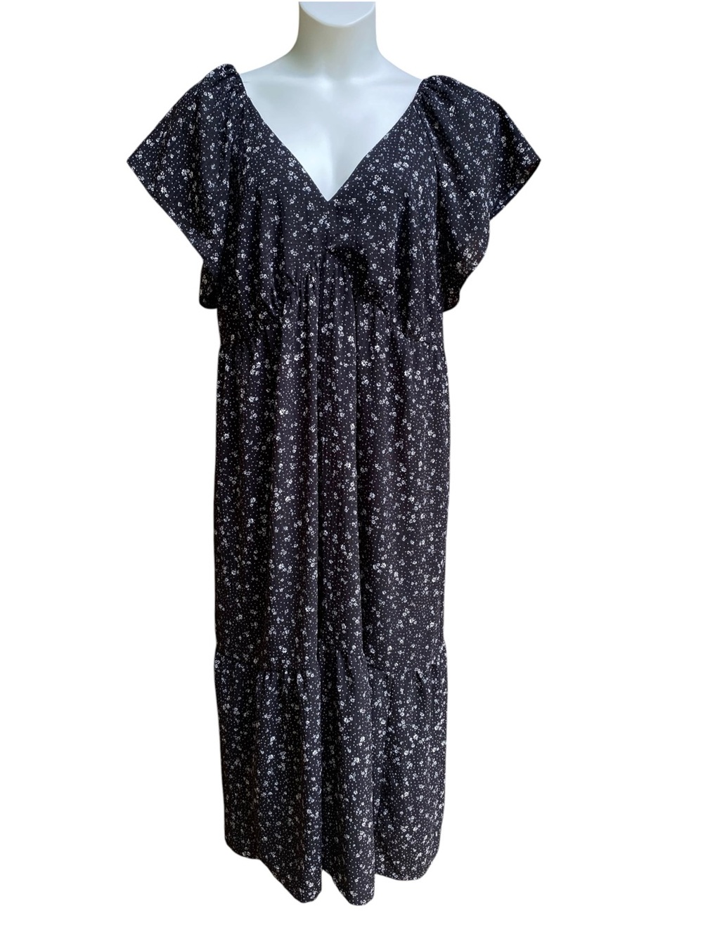 Universal Thread NWT Black Floral Flutter Sleeve A Line Maxi Dress Size XXL